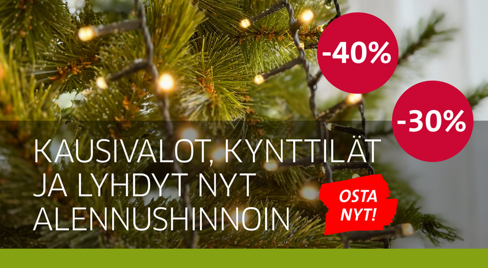 Kausivalot, lyhdyt ja kynttilät alessa