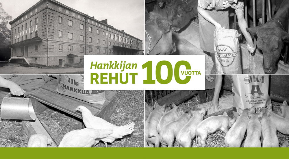Hankkijan rehuteollisuus 100 vuotta - juhlabanneri (Etusivu + Rehut)