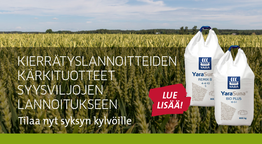 Kierrätyslannoitteiden kärkituotteet syysviljojen lannoitukseen