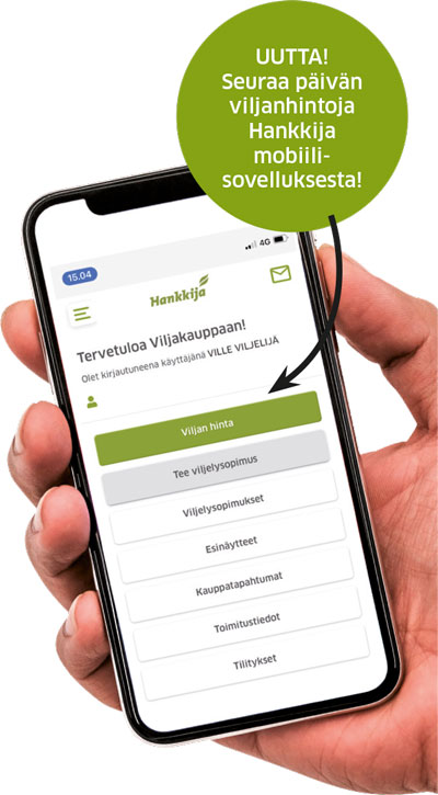 Viljan hinnat Hankkija mobiilisovelluksessa