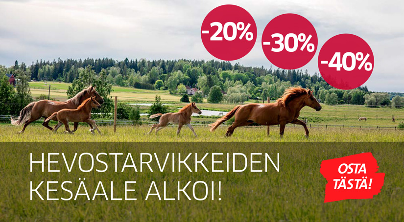Hankkijan hevostarvikkeiden ja ratsastajan varusteiden kesäale, kuvituskuva.