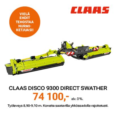 Claas Disco 9300 Direct Swather -niittokone ruuvikarhonyhdistäjällä
