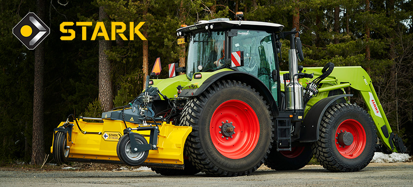 Stark-ennakkomyyntikampanja; Claas-traktori vetää Starkin lanaa perässään.