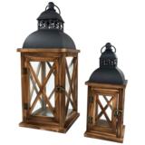 Ruskea lyhty puuristikoilla