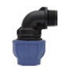 Kulmaliitin PE-putkelle, puristus/ulkokierre