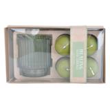 Lahjapakkaus lasi ja 4 kynttilää, vihreä