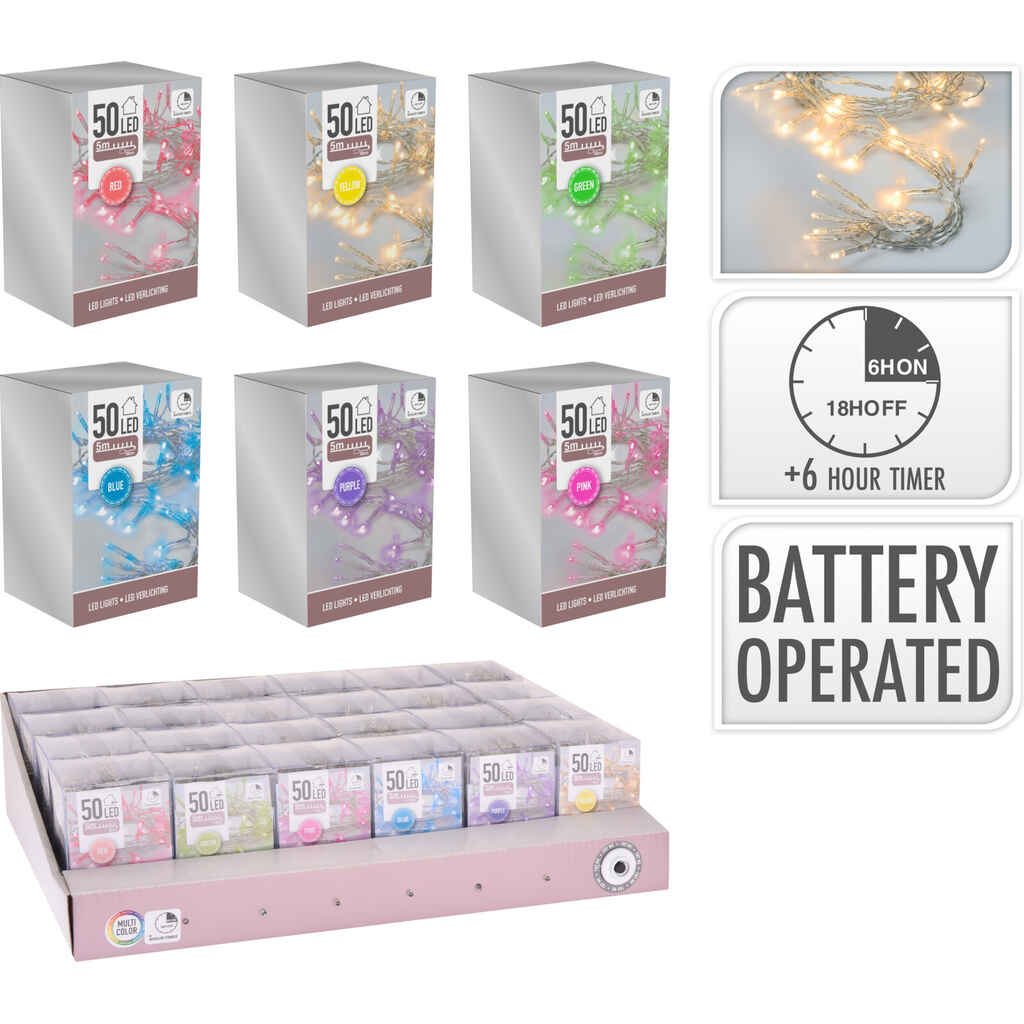 Valosarja värilajitelma 50 LED ajastin, sisäkäyttöön