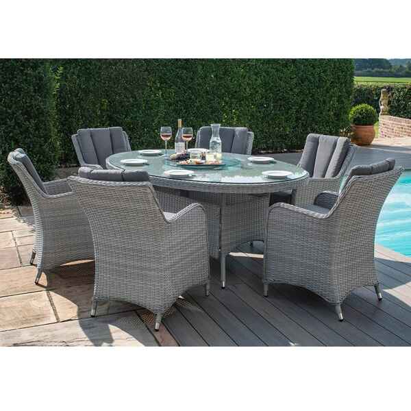 Puutarharyhmä ASCOT pöytä + 6 nojatuolia, alurunko polyrottingilla, harmaa